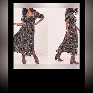 Spell & The Gypsy Collective Rae Midi Dress Low Cut Cotton Brown Floral Size XS